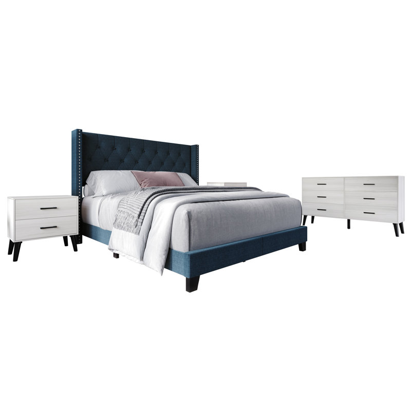 Ensemble de lit à oreilles grand avec deux commodes et commode Castle Place, Queen