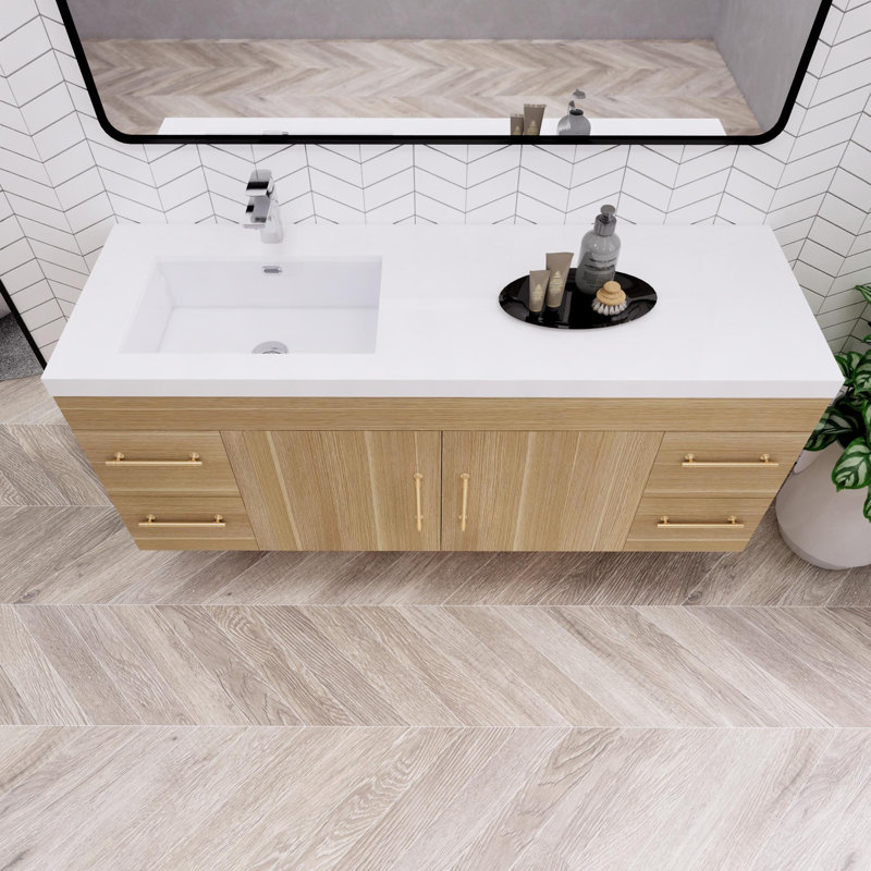 Bastri 59.06'' Single Bathroom Vanity with Acrylic Top, Champagne Oak