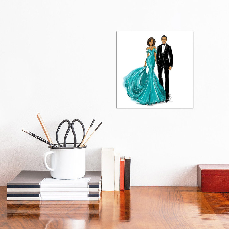 Michelle And Barack Obama by Emma Kenny - Print on Canvas, 30.48 cm H x 30.48 cm W, Wrapped Canvas