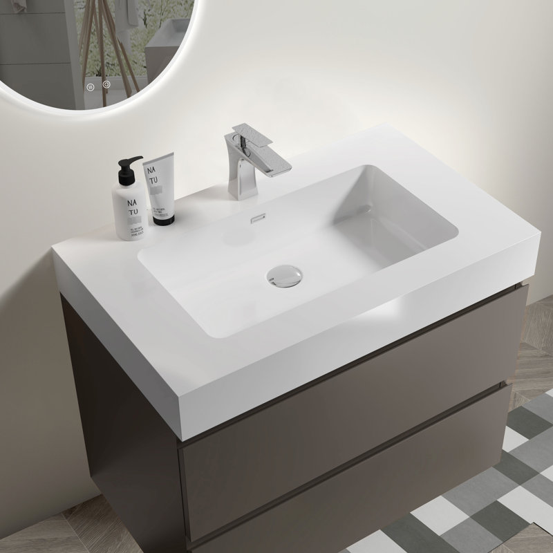 30" Bathroom Vanity, Gray: Modern Style With Silent And Generous Storage Capacity Gray Wall Mounted Vanity: Large Drawer Space