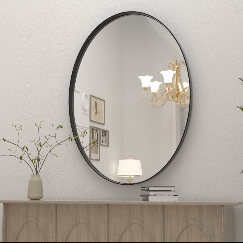 Hun Oval Vanity Mirror Wall Mounted Mirror Ideal for Bedroom, Entryway, Living Room, Black, 36" x 24"