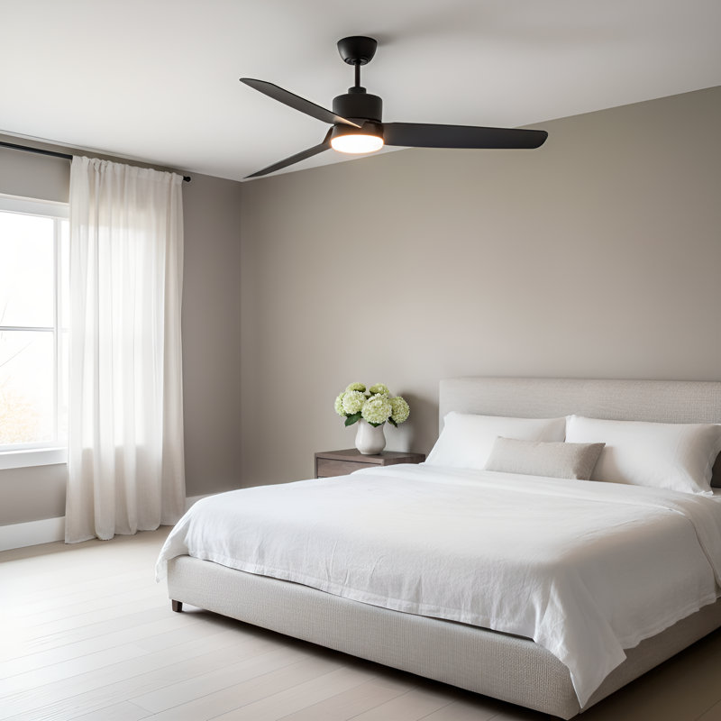 Ventilateur de plafond d'intérieur avec tige filetée Thibaud, pales en ABS noir minuit et télécommande portable