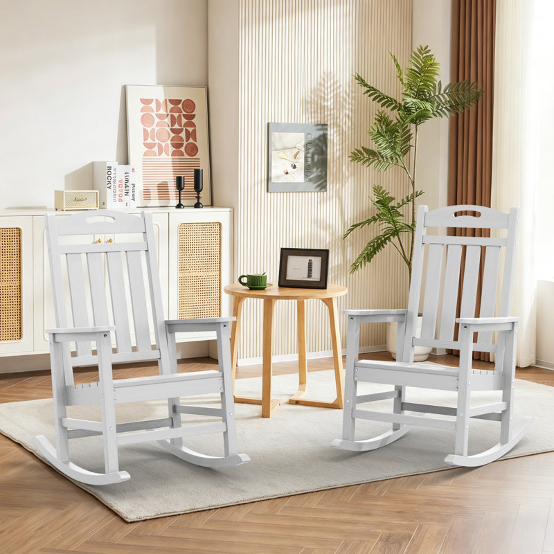 Ensemble de chaises berçantes en PEHD Adirondack, convenant à une utilisation intérieure et extérieure, Blanc