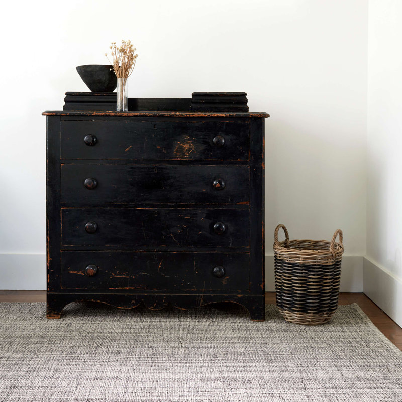 Marled Black Handwoven Cotton Rug, Rectangle 8' x 10'
