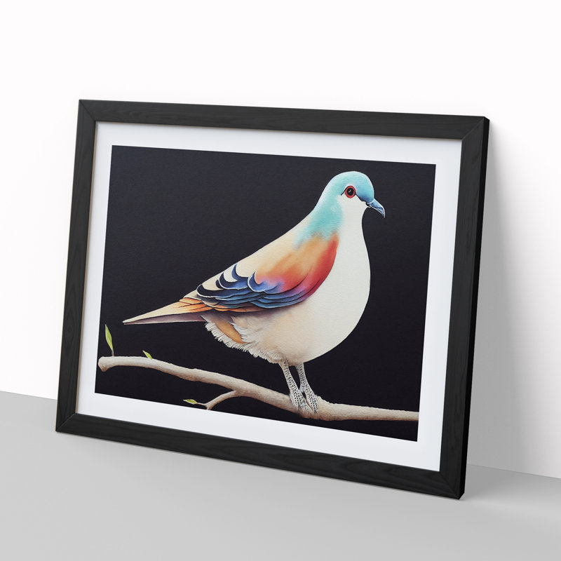 Watercolour Dove Bird - Single Picture Frame Print, 46cm H x 64cm W x 2cm D, Black Framed