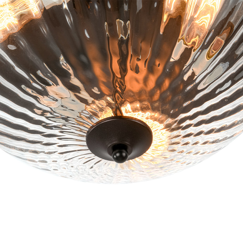 3 - Light Clear Prismatic Ribbed Glass Bowl Flush Mount