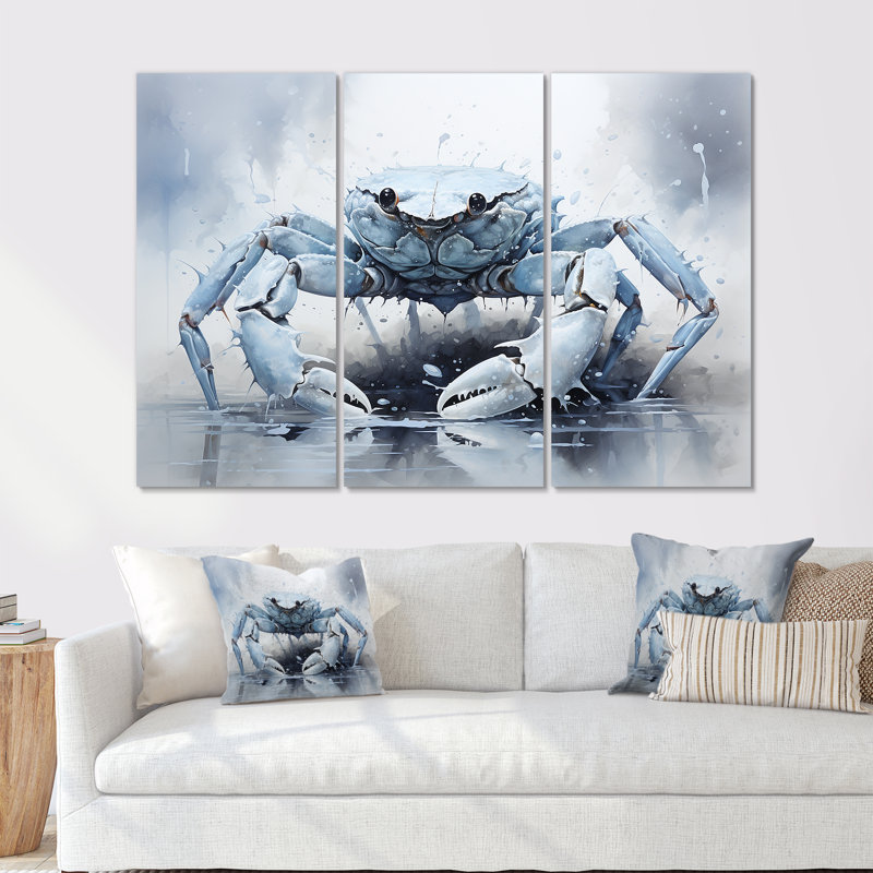 Minimalism Blue Crab Impression II - Crab Wall Decor Set, 28" H x 36" W