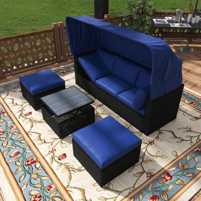 Outdoor Rectangular Wicker Daybed With Retractable Canopy, Ottoman And Cushions by Latitude Run