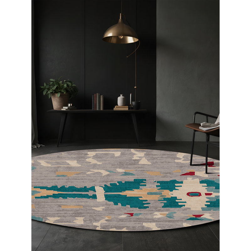 Machine Washable Gray Area Rug, Round 6'