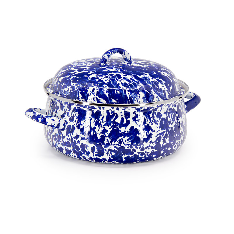Swirl 4 Qt. Porcelain Oval Dutch Oven with Lid, Cobalt Swirl