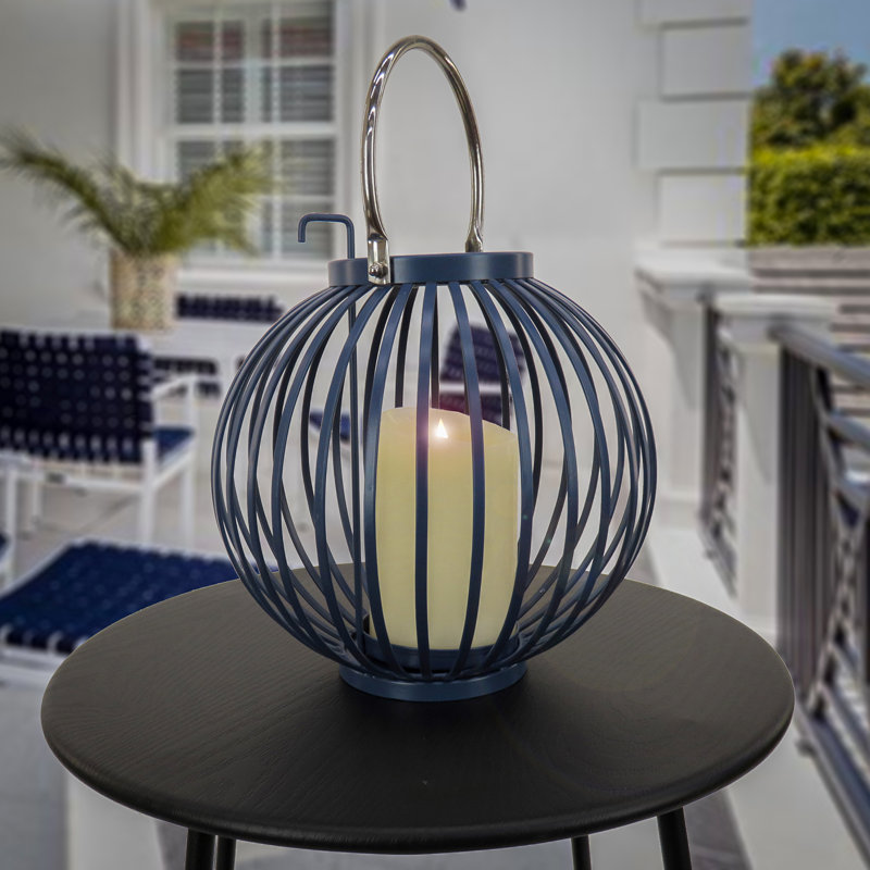 Lanterne ronde côtelée 10 ", bleu océan clair de lune, H 10,60 po x l 11,50 po x P 11,50 po