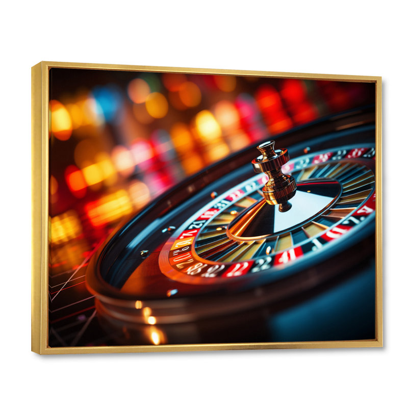 «Casino Royale Roulette IV», art mural sur toile, Cadre flottant doré, H 16 po x l 32 po x P 1 po