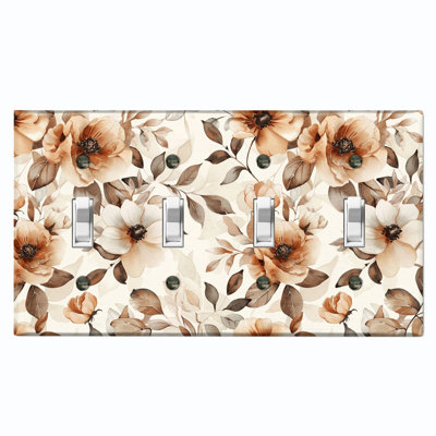 Plaque de protection pour interrupteur à bascule 4 voies en métal, taille standard - Motifs élégants de fleurs sauvages