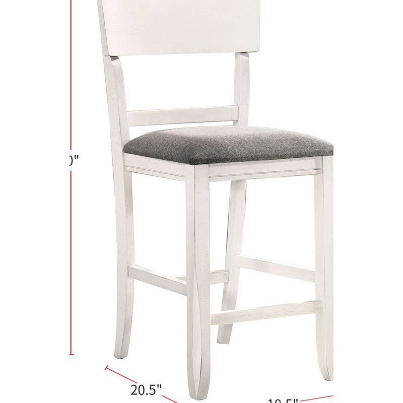 Chaises de salle à manger à hauteur de comptoir de style contemporain pour 2 personnes - Bois massif blanc avec siège en tissu rembourré gris moderne et pour la chambre