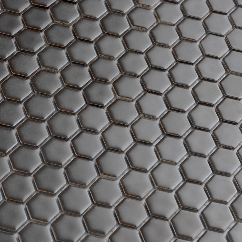 Colemena 0.77" x 0.77" Porcelain Honeycomb Mosaic Wall & Floor Tile, Gunmetal