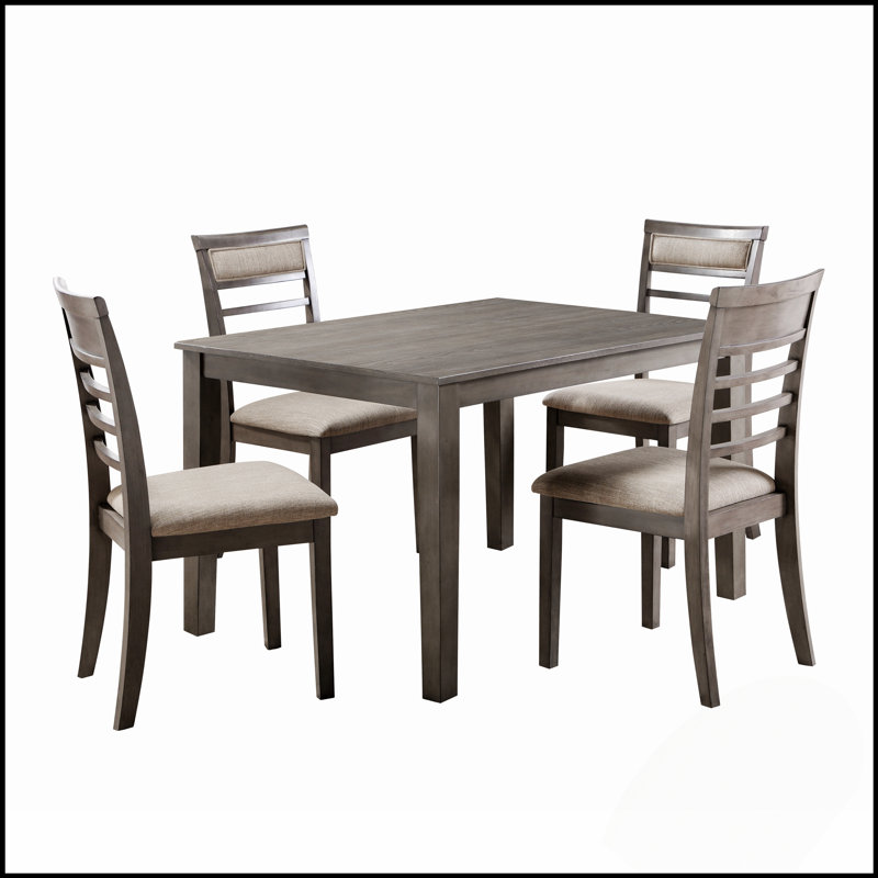 Ensemble de salle à manger 5 pièces à finition grise moderne avec chaises rembourrées en tissu et table spacieuse