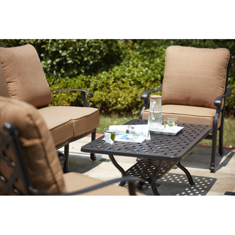 Waconia 4-Piece Patio Sofa Conversation Set with Cushions and 26 x 48'' Rectangular Coffee Table