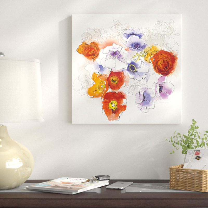 Fleurs spring, impression sur toile tendue, H 18 po x l 18 po x P 1,5 po, Toile encadrée noire, Pas de tapis
