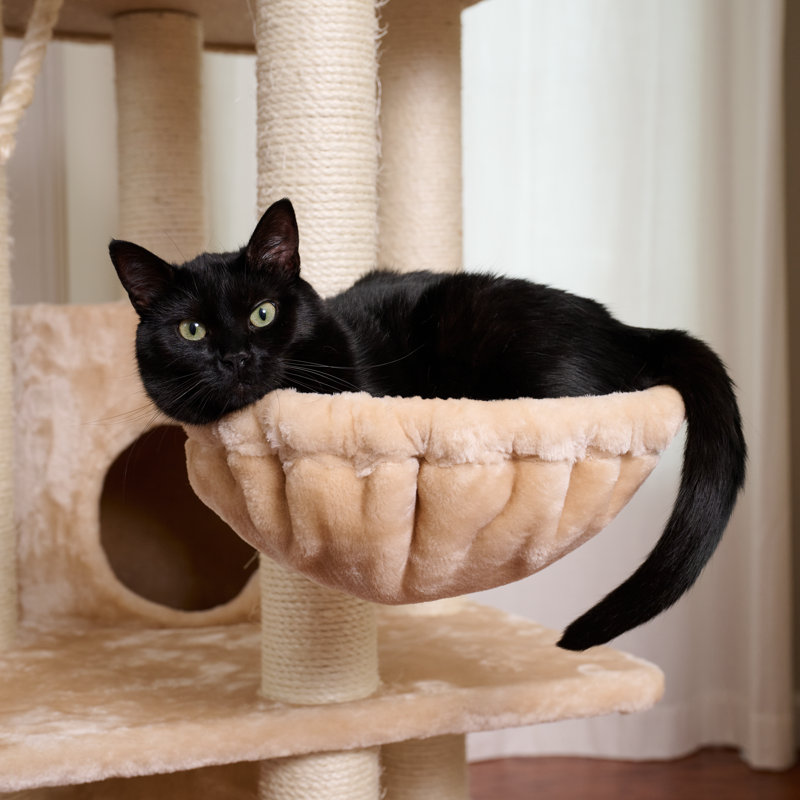 84-Inch Beige Faux Fur Multi-Level Cat Tree with Sisal Posts