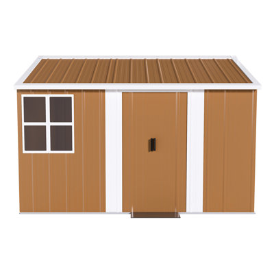 Remise de jardin en métal robuste de 8 x 10 pi avec fenêtres, porte verrouillable et ventilation pour garder la porte coulissante extérieure sécuritaire du garage bien rangé, outils de rangement pour les meubles de patio