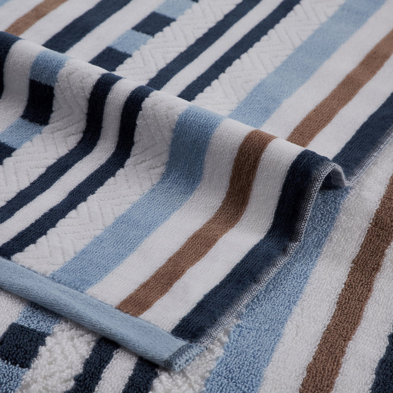 Blue Nile Mills Striped Textured Waves Cotton Beach Towel Set - Thumbnail 2