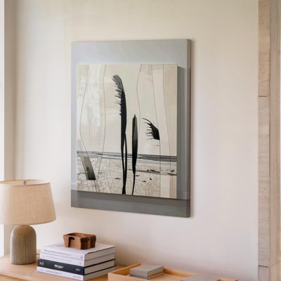 Modern Abstract Canvascurved Black Shapes On Cracked Beige Background Wall Art Canvas Ready To Hang Gallery Wrapped Home Decor Modern Design