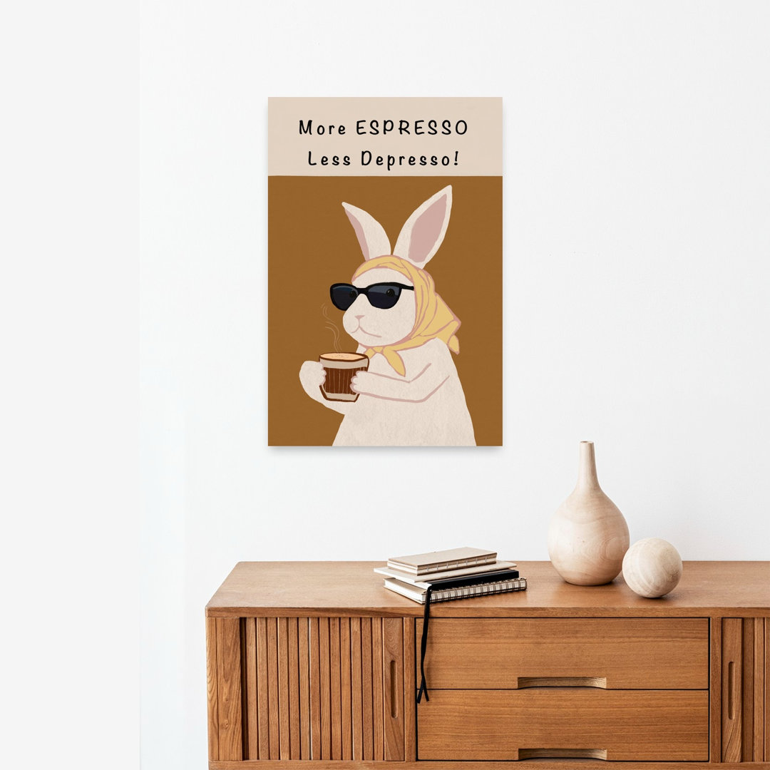 More Espresso Less Depresso Minimalist Rabbit Forest Wall Art Print