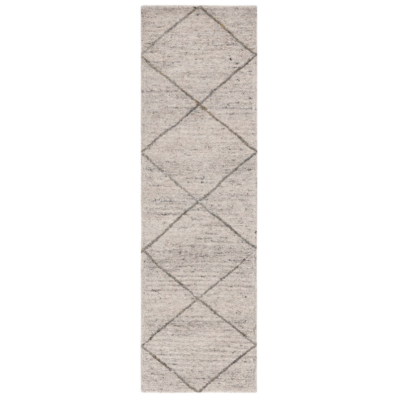 Tapis ivoire en laine touffeté à la main Moniz, Tapis de couloir 2 pi 3 po x 8 pi