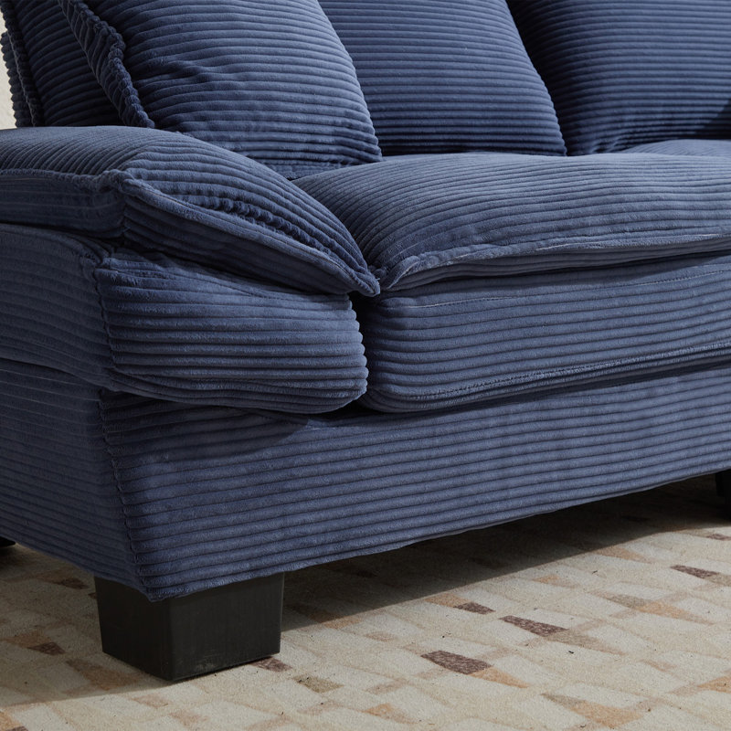 Renville 84" Upholstered Pillow-Top Arm Loveseat Sofa with 2 Throw Pillows, Blue
