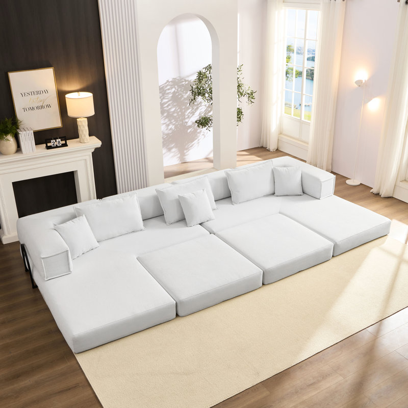Très grand canapé en forme de L, combinaison de bricolage modulaire, 6 coussins moelleux, tissu respirant et coffre-fort pour la maison