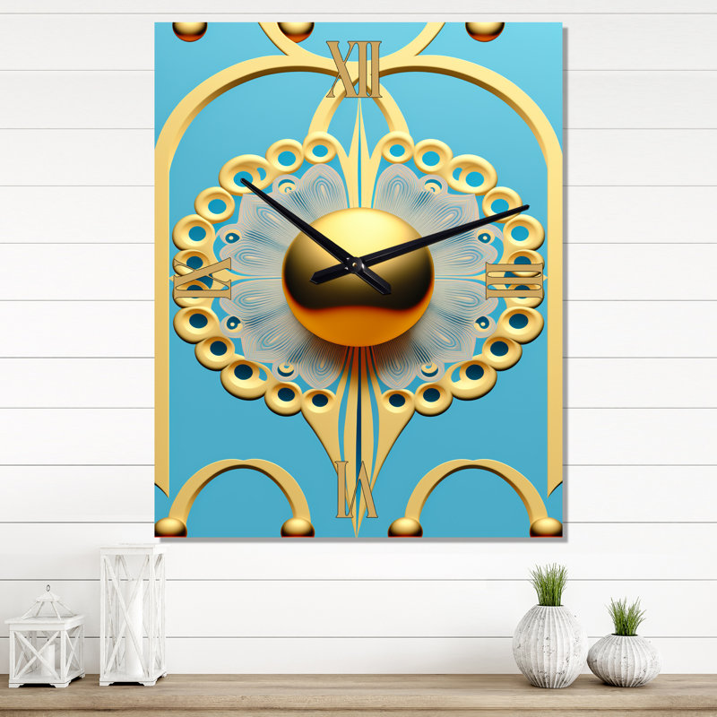 Très grande horloge murale moderne Blossoming Golden Moon II, H 32 po x l 24 po x P 1 po