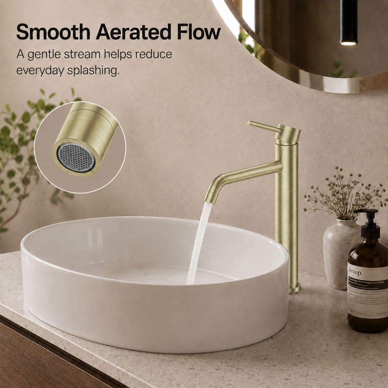Single Hole Single Handle Bathroom Vessel Sink Faucet, Brushed Gold