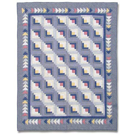 Sail Log Cabin Farmhouse / Country Cotton Geometric Shapes Quilt, Full / Queen