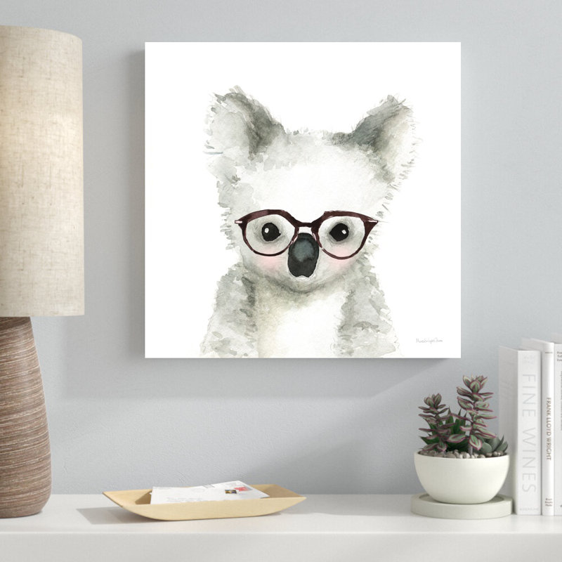 Koala dans des verres par Mercedes Lopez Charro - reproduction d'art, Toile tendue, Non, H 20 po x l 20 po