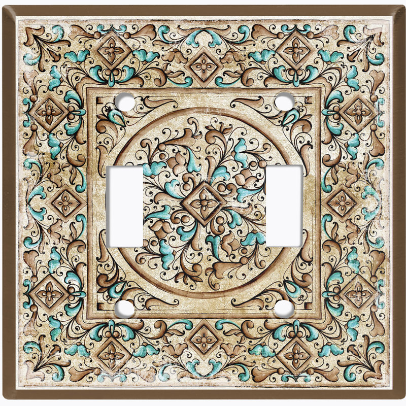 Bandana Paisley Rug Tile Teal Pattern Beige 2 - Gang Toggle Light Switch Standard Wall Plate