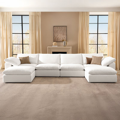 146" Oversized Cloud Modular Sectional Sofa, Comfy White U-Shaped Couch, 4-Seater with Storage Ottomans
