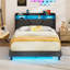 Lit de rangement avec charge USB et lumières DEL - Conception à oreilles rembourrée et structure en métal avec tête de lit-2039552124-2039552127