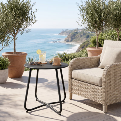 Table d'appoint ronde d'extérieur en métal de 45,7 cm (18 po), robuste et imperméable (50 kg/110 lb), avec pieds réglables, idéale pour balcon, porche et terrasse. Résistante aux intempéries, style bistro. Couleur : noir.