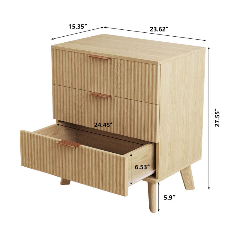 Commode 3 tiroirs Ladanna, Naturel