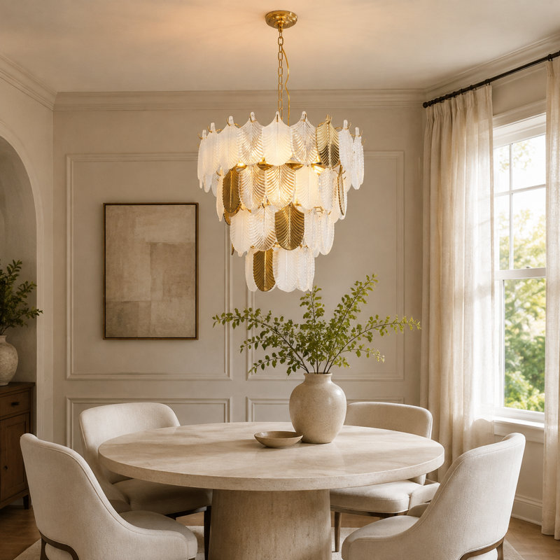 11-Light Dimmable Tiered Leaf Chandelier