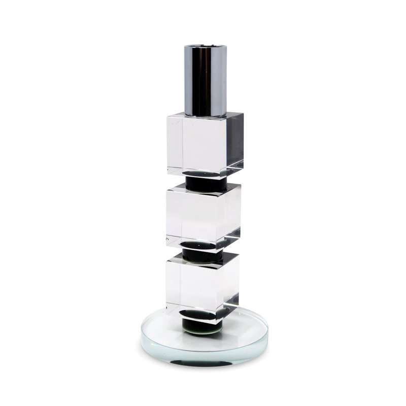 Crystal Candlestick Block Design Tall, 7'' H x 3'' W x 3'' D
