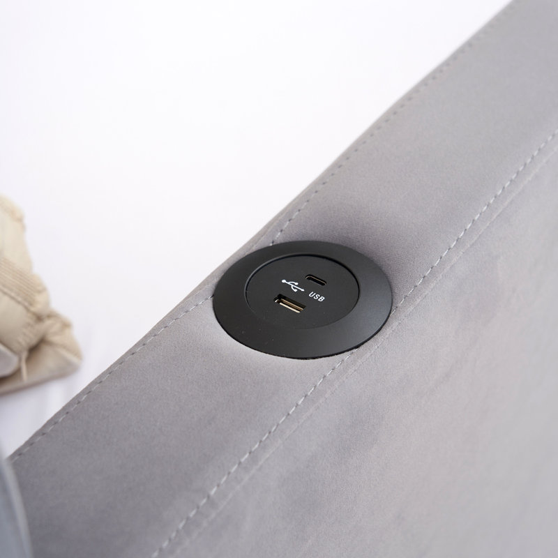 Lit de jour rembourré en velours avec couchette et poche latérale, Gris