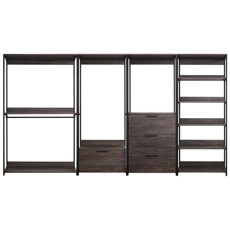 Walk-In Closet Featuring Powder Coated Metal Frame Sturdiness, Deep Extra Storage, Water & Heat Resistance, Stain Scratch E0 Board, 2X Thicker , Made In , Modular Construction, Rustic Aesthetic,