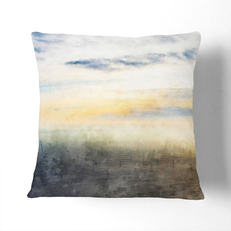 Wind Farm Painting Cushion with Filling, 55cm H x 55cm W x 20cm D, Stone