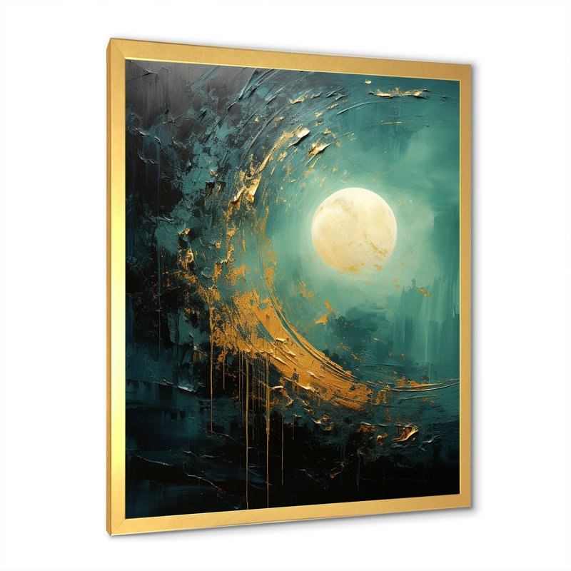" Moon Emerald Eclipse Serenity ", Gold Single Picture Framed, 32" H x 16" W x 1" D