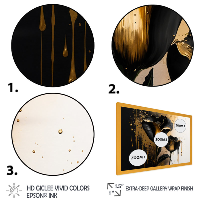 Décoration murale noire et dorée Cally Lillies - Calla Lily, Cadre doré simple, H 30 po x l 40 po x P 1,5 po