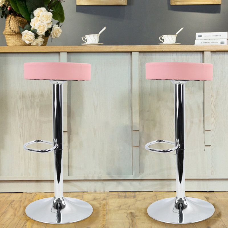 Aavi Swivel Upholstered Adjustable Height Counter Stool, Pink