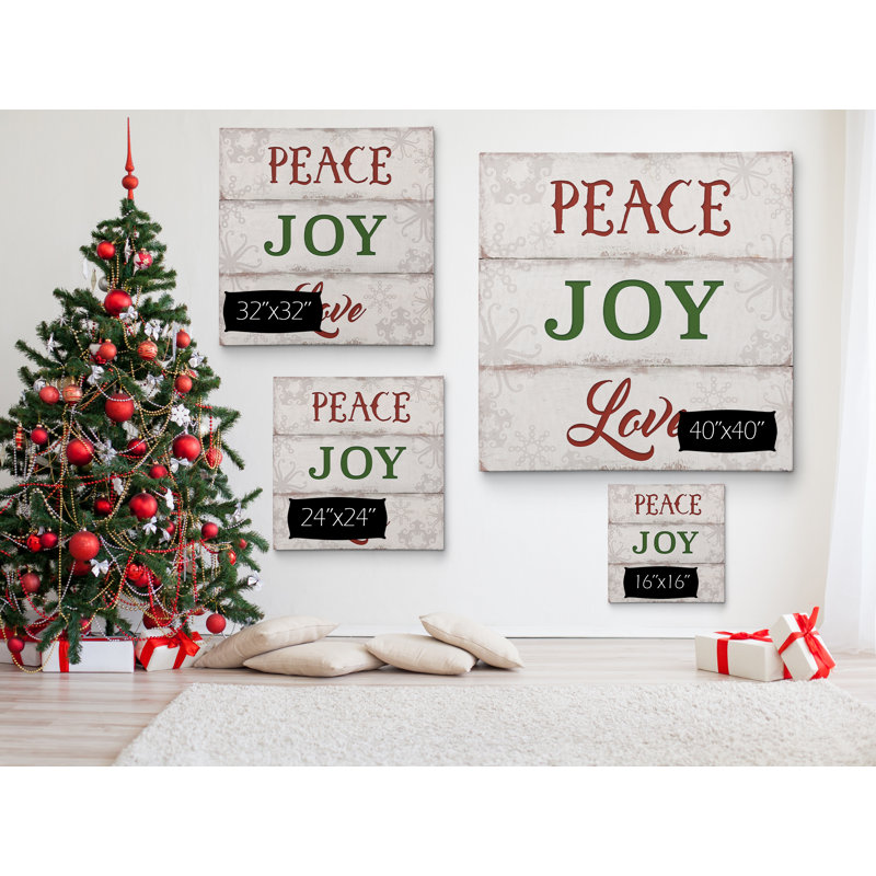 Peace Joy Love - impression d'art textuel, H 16 po x l 16 po x P 1,5 po, Toile tendue