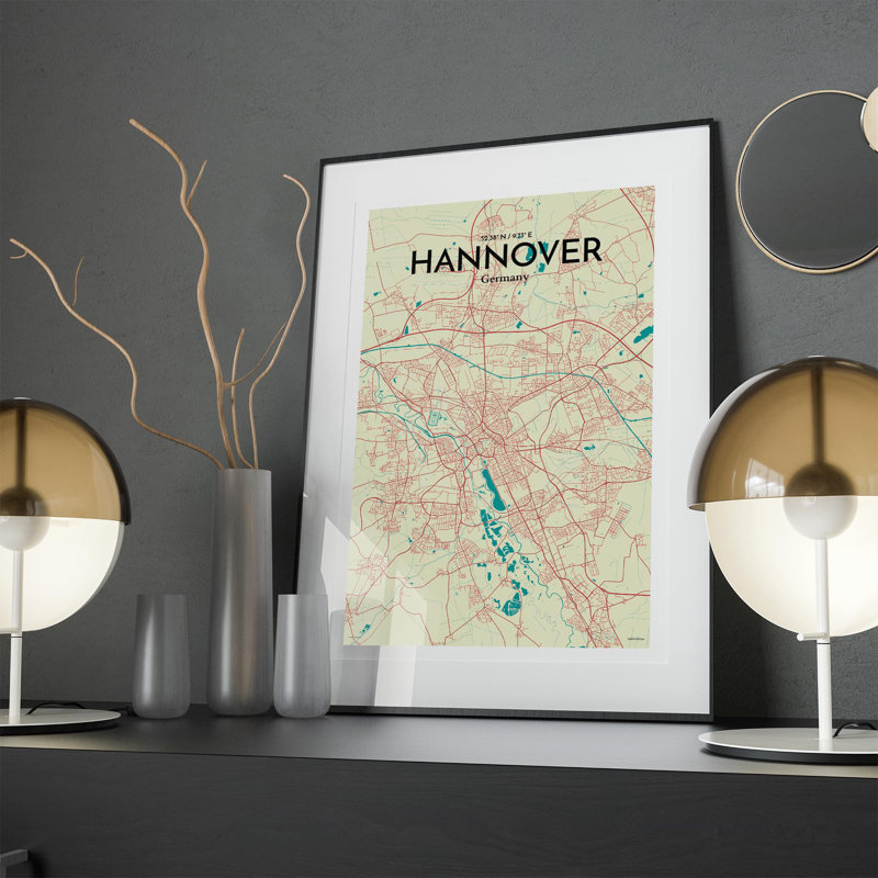 Hannover City Map In Tricolour - No Frame Print, 17cm H x 11cm W x 0.05cm D