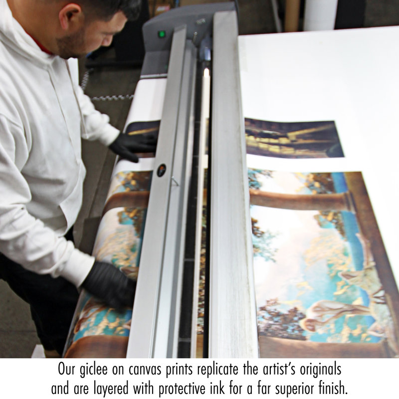 Large Framed Angelic Canvas Painting with Gold-Toned Finish